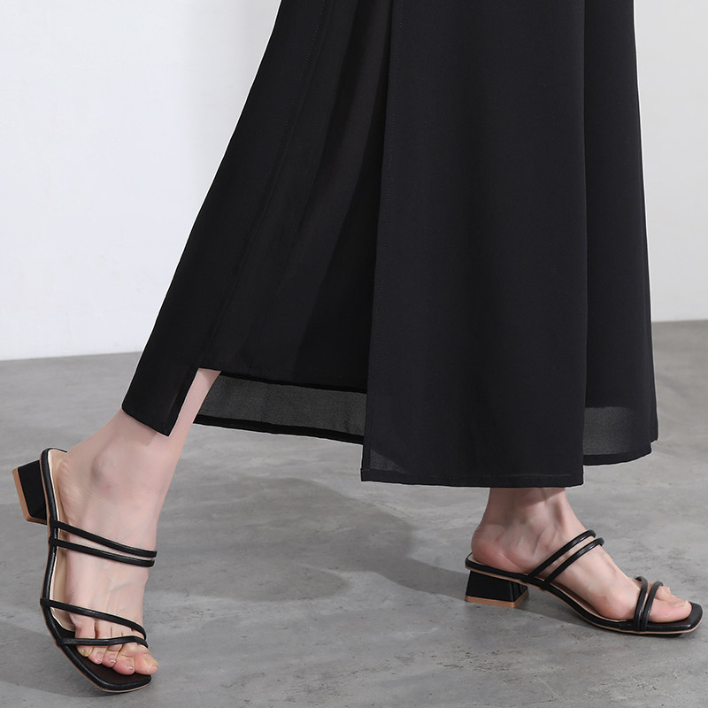 雪纺阔腿裤2022夏季松紧腰休闲裤 倩芭兰休闲裤