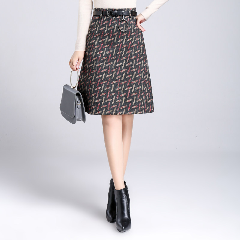 毛呢秋冬高腰a字裙小香风格子裙子 倩芭兰半身裙