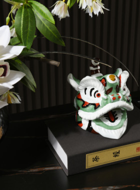 罗曼提 新中式花艺亚克力山摆件狮子头玄关 售楼处酒店样板间软装