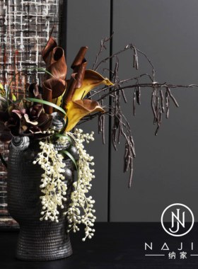 罗曼提 现代样板间花艺卷曲豆壳人物雕塑 客厅电视柜玄关摆件组合