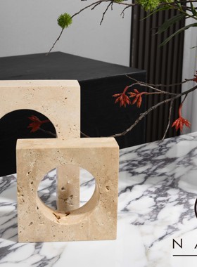 罗曼提 新中式样板间花艺洞石青苔复古做旧烛台摆件 客厅茶几组合