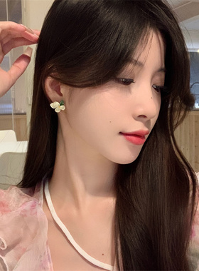 棉条虫日韩栀子花奶黄色耳钉女