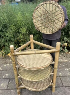 竹架子置物架竹编簸箕竹制品三脚架菜架子竹筛蔬菜展示架饭店装饰