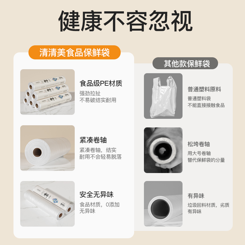 清清美保鲜袋巨韧食品级家用耐高温加厚一次性点断密封冷冻收纳 - 图0