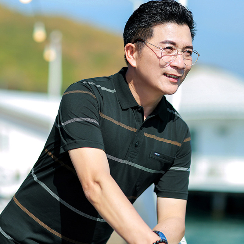 中年男短袖夏季装冰丝棉翻领polo衫 进财企鹅T恤