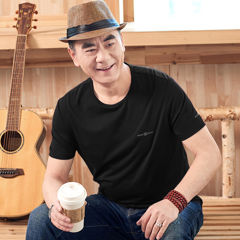 中年男士短袖装40-50岁圆领polo衫 进财企鹅T恤