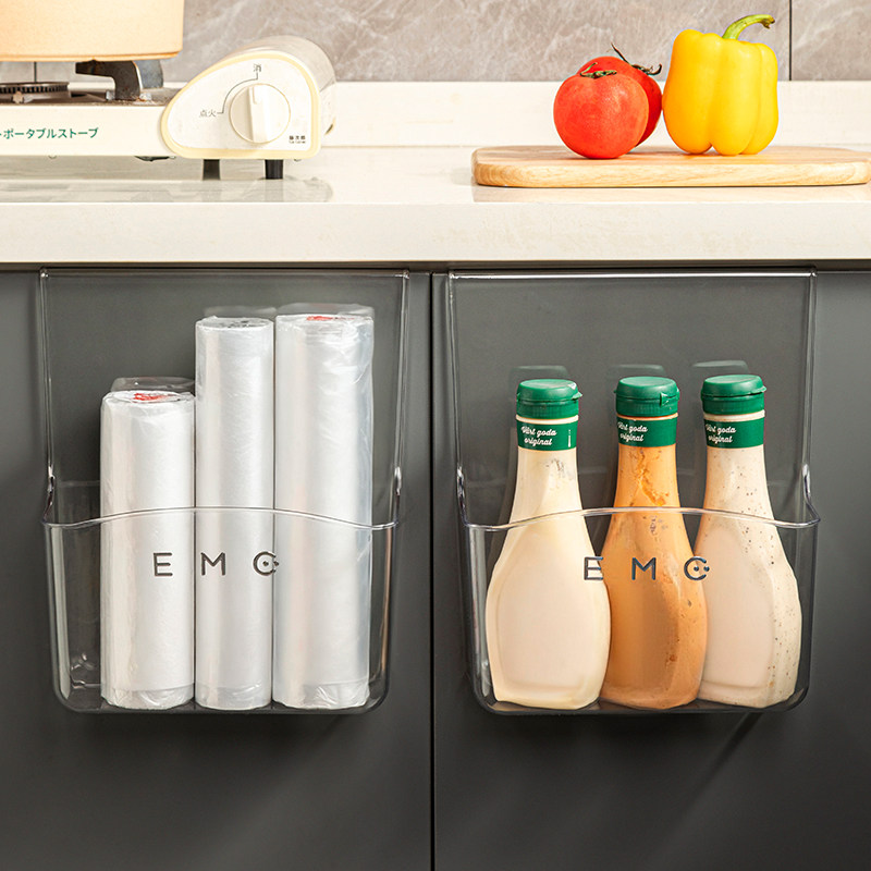 厨房壁挂式保鲜膜收纳盒橱柜门内侧置物架垃圾袋挂篮冰箱侧整理篮,淘宝优惠券,粉丝福利购,淘宝优惠卷