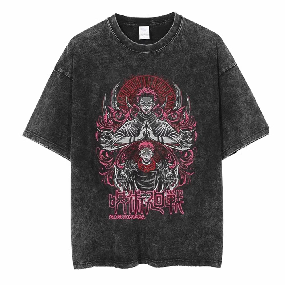 Jujutsu Kaisen Washed T-shirt咒术回战复古水洗做旧短袖纯棉t恤 - 图0