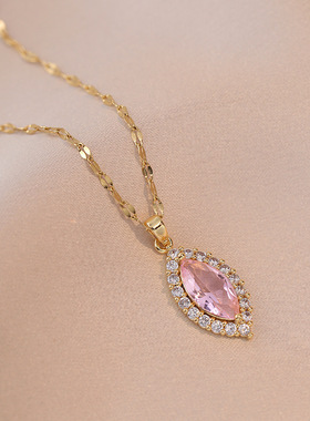 项链女网红彩色锆石几何小众时尚新款设计感吊坠气质祖母绿锁骨链