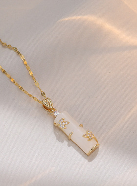 项链女 日韩复古风网红直播祖母绿竹节节节高小众设计感钛钢项链