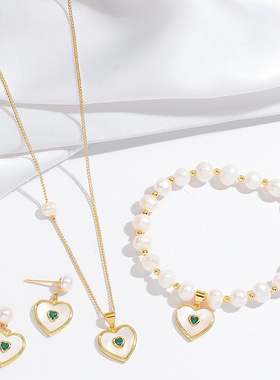 淡水珍珠钛钢女项链小众时尚套装