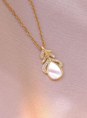 项链女 新款小清新贝壳锆石羽毛吊坠项链小众设计感锁骨链饰品女