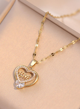 项链女 网红爱心日韩时尚简约铜微镶心形吊坠送女朋友礼物锁骨链