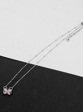 项链简约猫眼石蝴蝶钛钢女夏小众设计锁骨链2023年新款潮气质项链