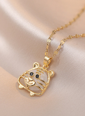 项链女 网红猫眼石小老虎锆石小众时尚新款设计感吊坠气质锁骨链