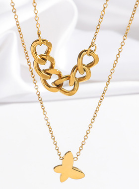 项链女 跨境欧美金属链条双层时尚气质简约嘻哈锁骨链简约配饰品