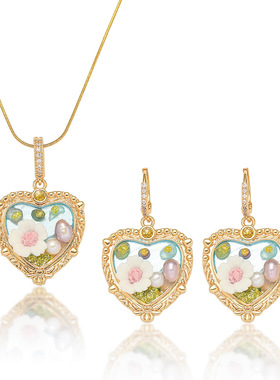 项链女欧美爱心法式气质巴洛克天然淡水珍珠项链油画风套装项饰女