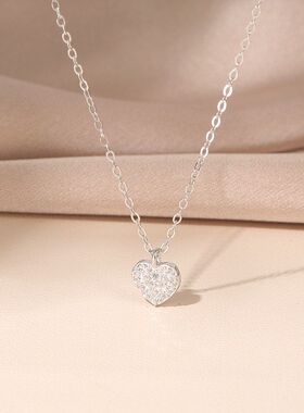 S925银锆石桃心小众设计心形项链