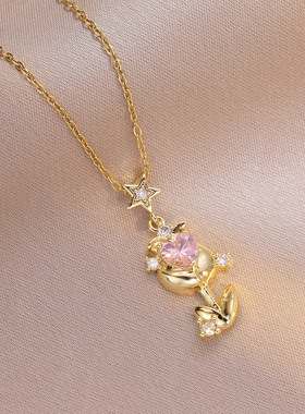 项链女网红同款玫瑰花吊坠锁骨链潮人简约气质小众设计颈链时尚钛