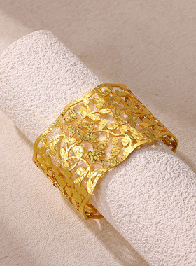 欧美时尚轻奢风树叶开口手镯个性潮流设计感宽版百搭手环厂家