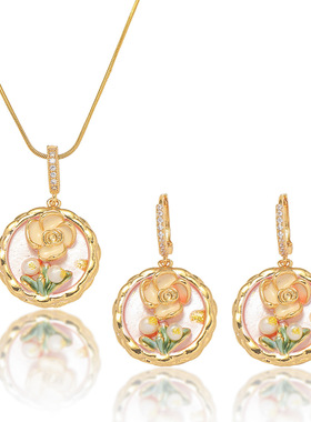 项链女 法式天然淡水珍珠滴釉复古风耳环套装森系项链跨境锁骨链