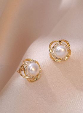 项链女 日韩风气质韩系微镶花形珍珠吊坠钛钢项链耳饰套装锁骨链