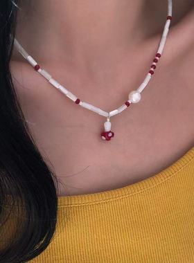 S925银俏皮红色小蘑菇吊坠项链