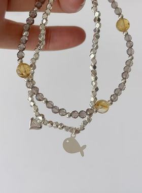 S925银韩系黄塔金手链小鱼爱心