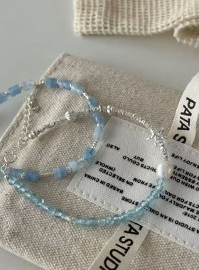 S925银蓝色托帕石碎银手链
