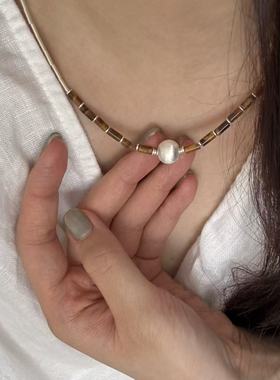 眼观S925银雾凇虎眼石管珠项链