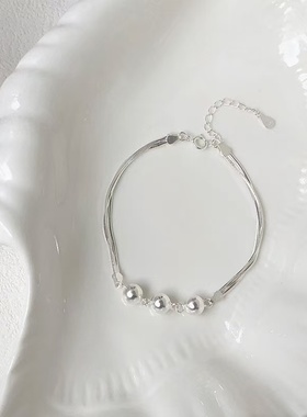 S925银三层蛇骨链圆珠手链