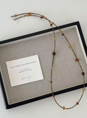 眼观S925银新中式风琥珀碎石项链