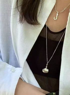 眼观银白水晶水滴项链