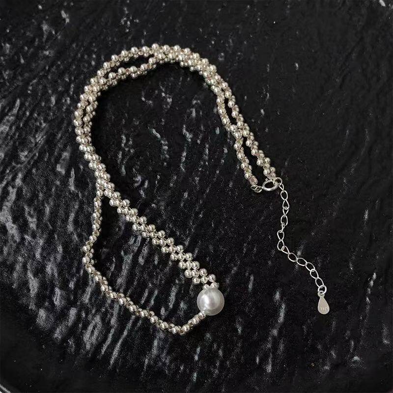 眼观S925银仿珍珠银珠编织项链百搭简约小众设计气质高级感锁骨链,淘宝优惠券,粉丝福利购,淘宝优惠卷