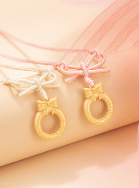 在逃公主足银999项链女甜美可爱风手工编织项绳ins轻奢蝴蝶结