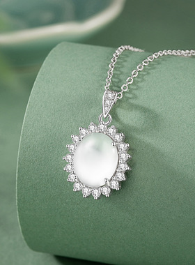 繁花似锦纯银925项链女新中式国潮天然水沫玉锁骨链ins太阳花吊