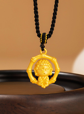 弥勒佛足银999项链新中式国潮欢喜佛公项绳ins轻奢莲花竹节吊坠