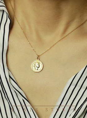 insis印时｜通体925纯银复古人像幸运金币欧美项链锁骨链女