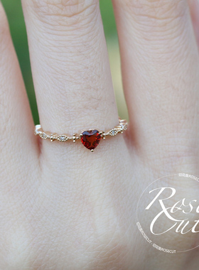 925纯银镀14K金日韩极细简约单戒指潮指环镶嵌心形钻锆石女戒指