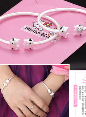 S925纯银吊坠哆啦A梦蓝胖子手镯机器猫凯蒂猫女项链大人款 儿童款