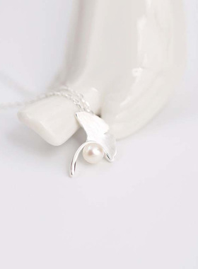 925纯银项链女森系文艺珍珠银杏叶子短款锁骨链气质树叶吊坠