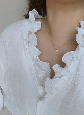 S925纯银镀14k金单颗锆石项链 极简约闪细锁骨链气质百搭吊坠女