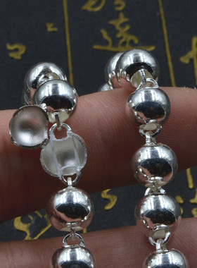 纯银圆珠手链女情侣银饰老银子白银99纯银圆珠子手链足银珠链