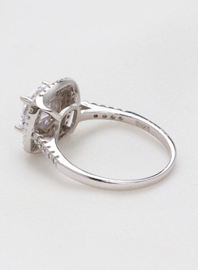 满钻纯银欧美热销白金双层正方形粉色仿真钻戒女款夸张结婚戒指