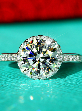 克拉高碳大钻石仿真钻戒女纯银S925白金结婚戒指食指PT950莫桑石