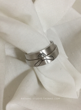 韩国chic时尚925纯银个性插画冷淡风设计感情侣牵手戒指
