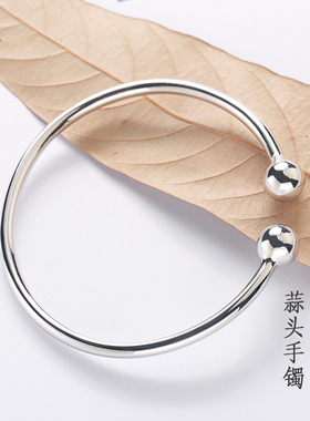 正品通体纯银手镯S925银光面空心银镯子开口可调节素银手工手环