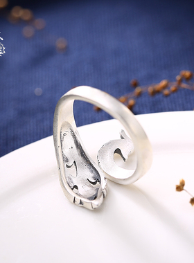 S990足银原创复古民族风凤穿牡丹开口女士纯银戒指送闺蜜