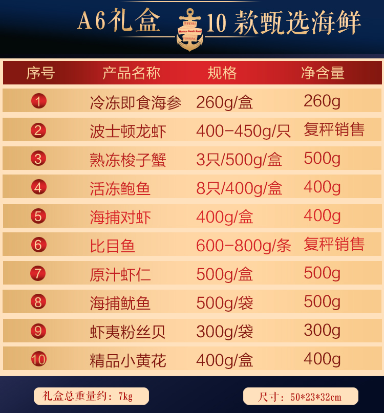 玛可鲜生海鲜礼盒A6大礼包水产送礼海鲜组合年货大连特产新鲜冷冻