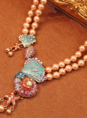 FFOOOO 中古vintage项链镶钻滴油贝壳海螺珍珠项链夸张项饰耳饰